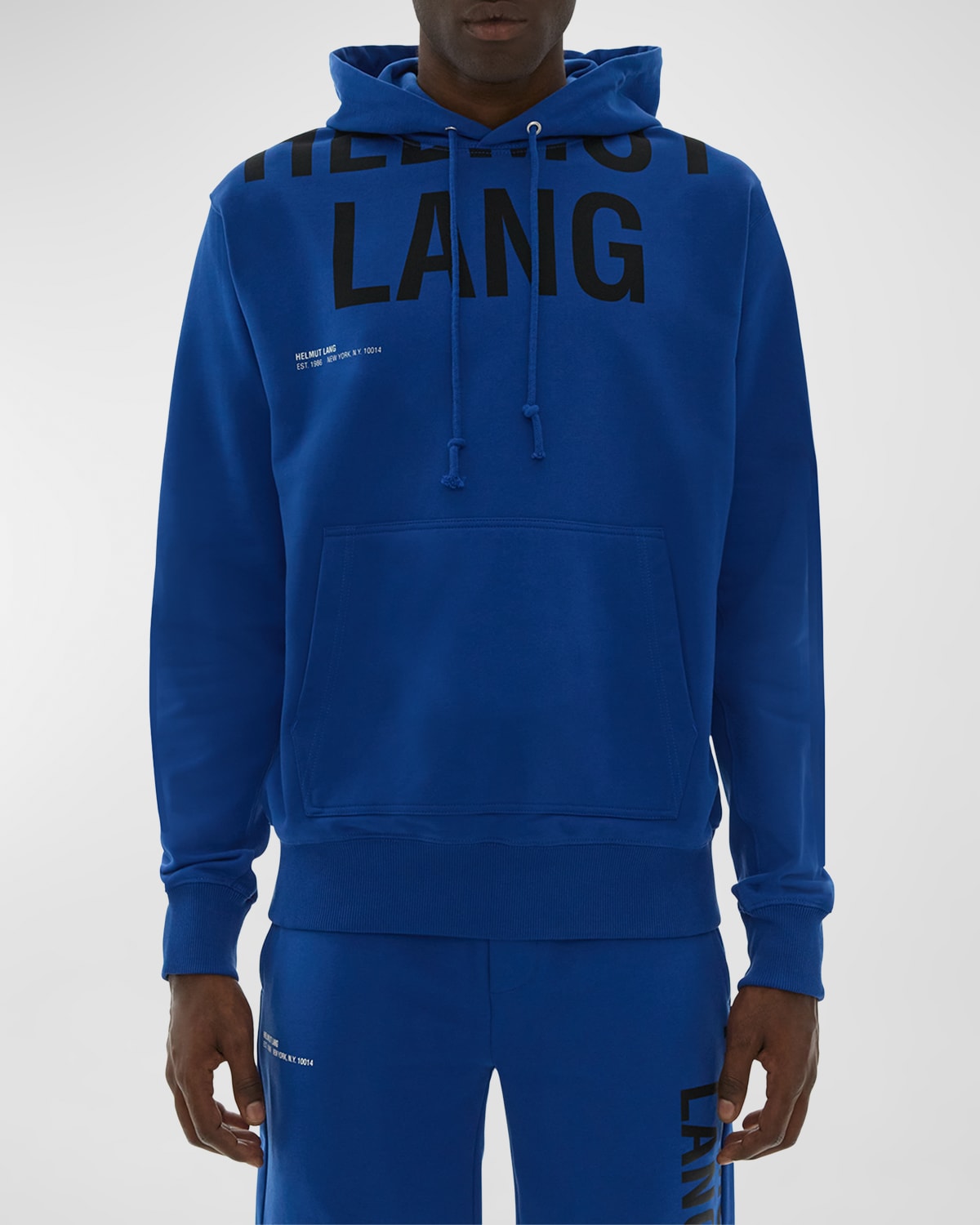 Helmut Lang Men's Hoodie With Cutoff Logo Print In Royal Blu
