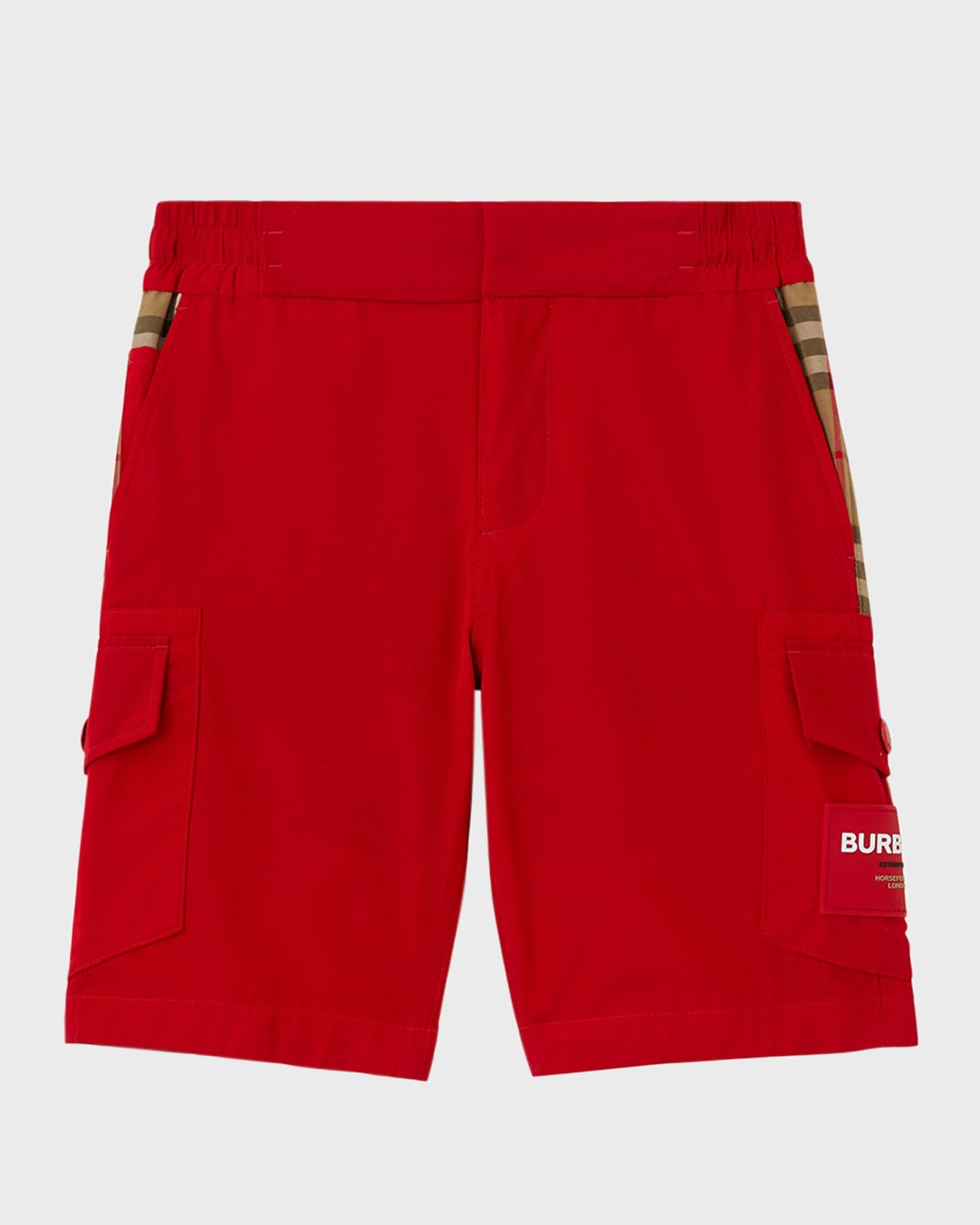 Burberry Kids' Boy's Hal Bicolor Logo Plaque Shorts In Bright Red