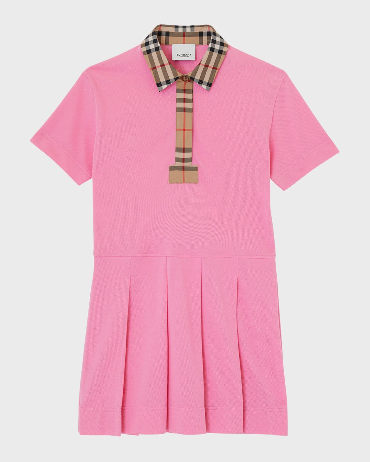 Burberry Vintage Check-trim Polo Shirt Dress In Bubblegum Pink