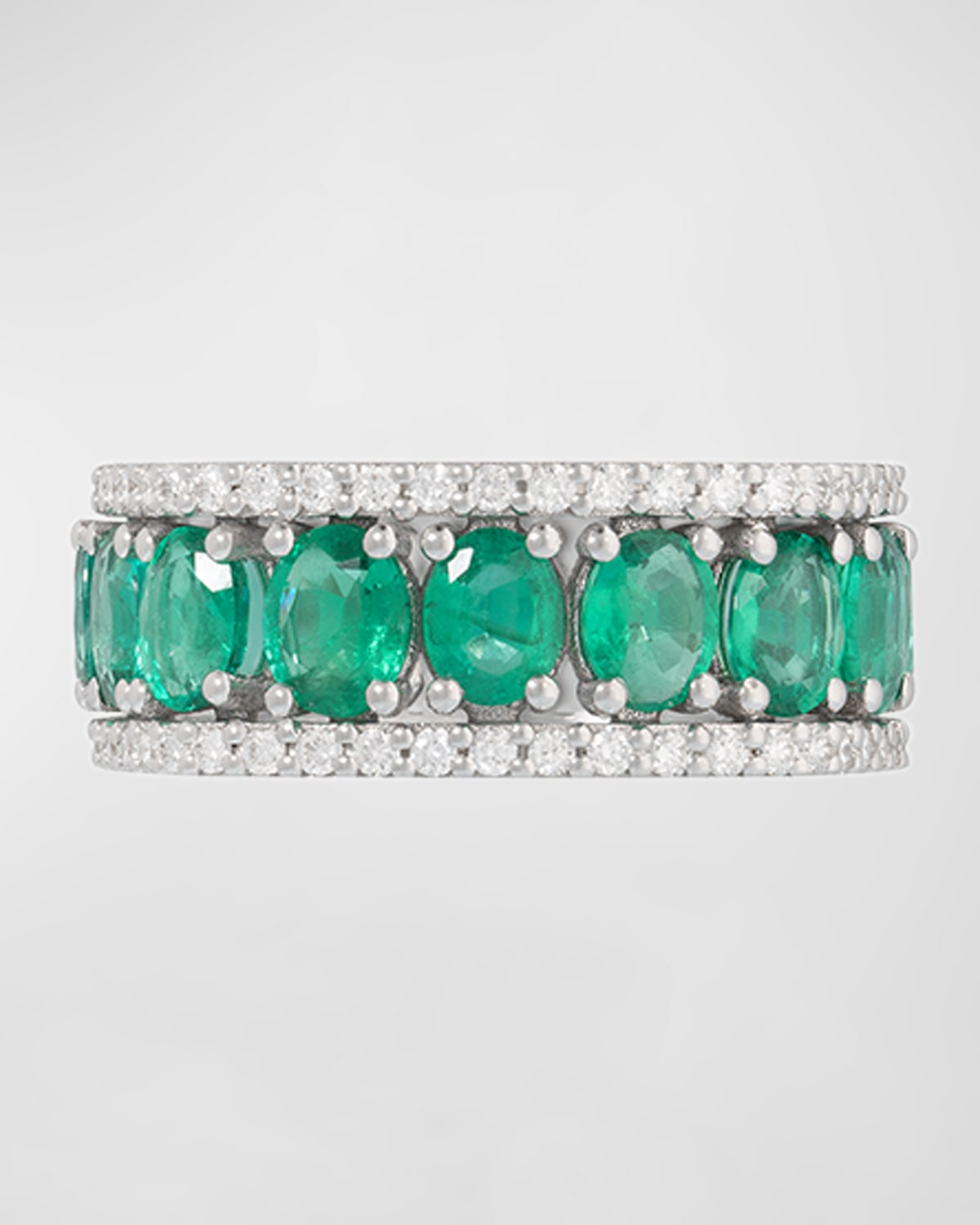 Procida 18K White Gold Ring with White Diamonds and Emeralds