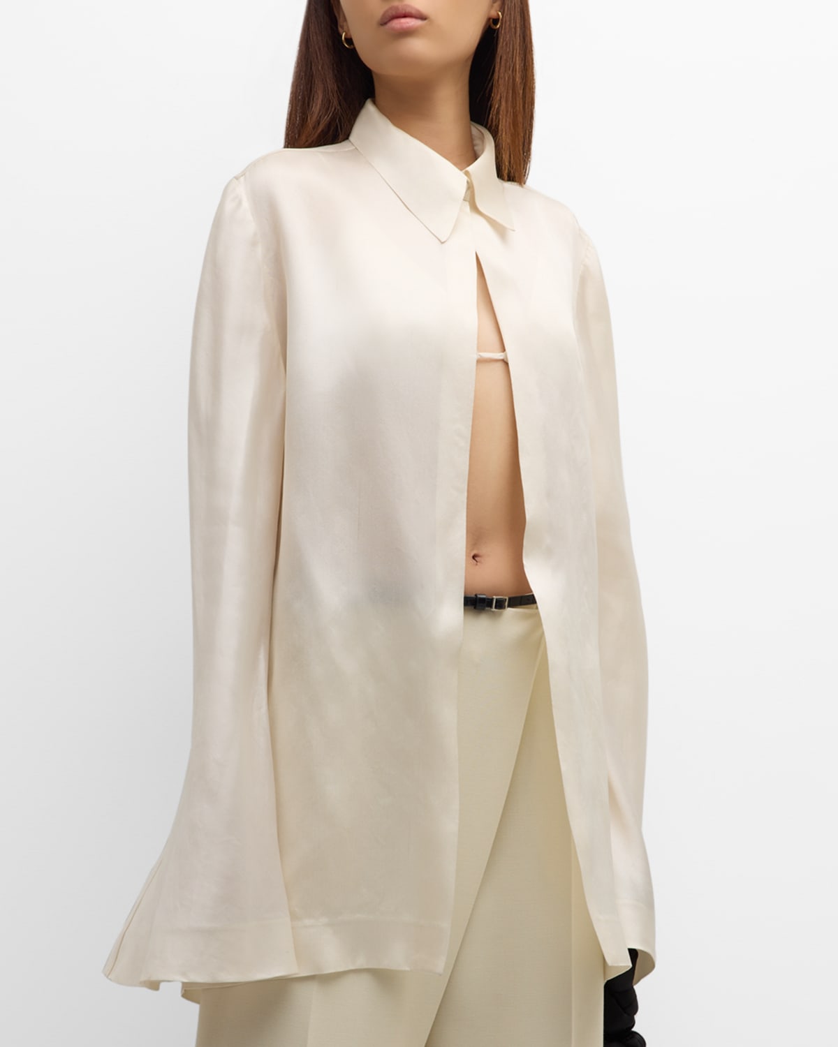 Gia Studios Silk Bell-sleeve Shirt Jacket In Cream | ModeSens