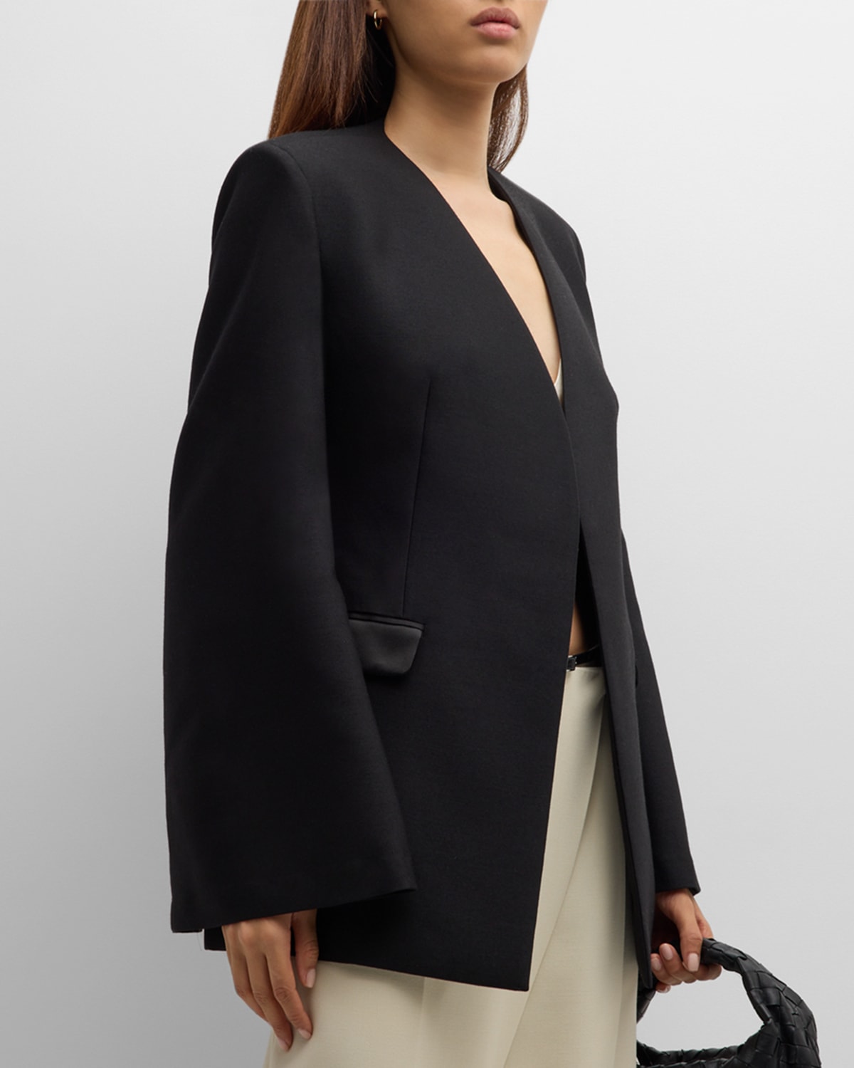 Gia Studios Black Open Front Blazer In Black