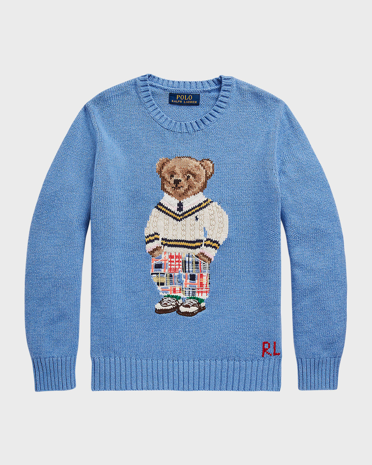 Ralph Lauren Teen Boys Blue Polo Bear Knit Sweater In Soft Royal Preppy
