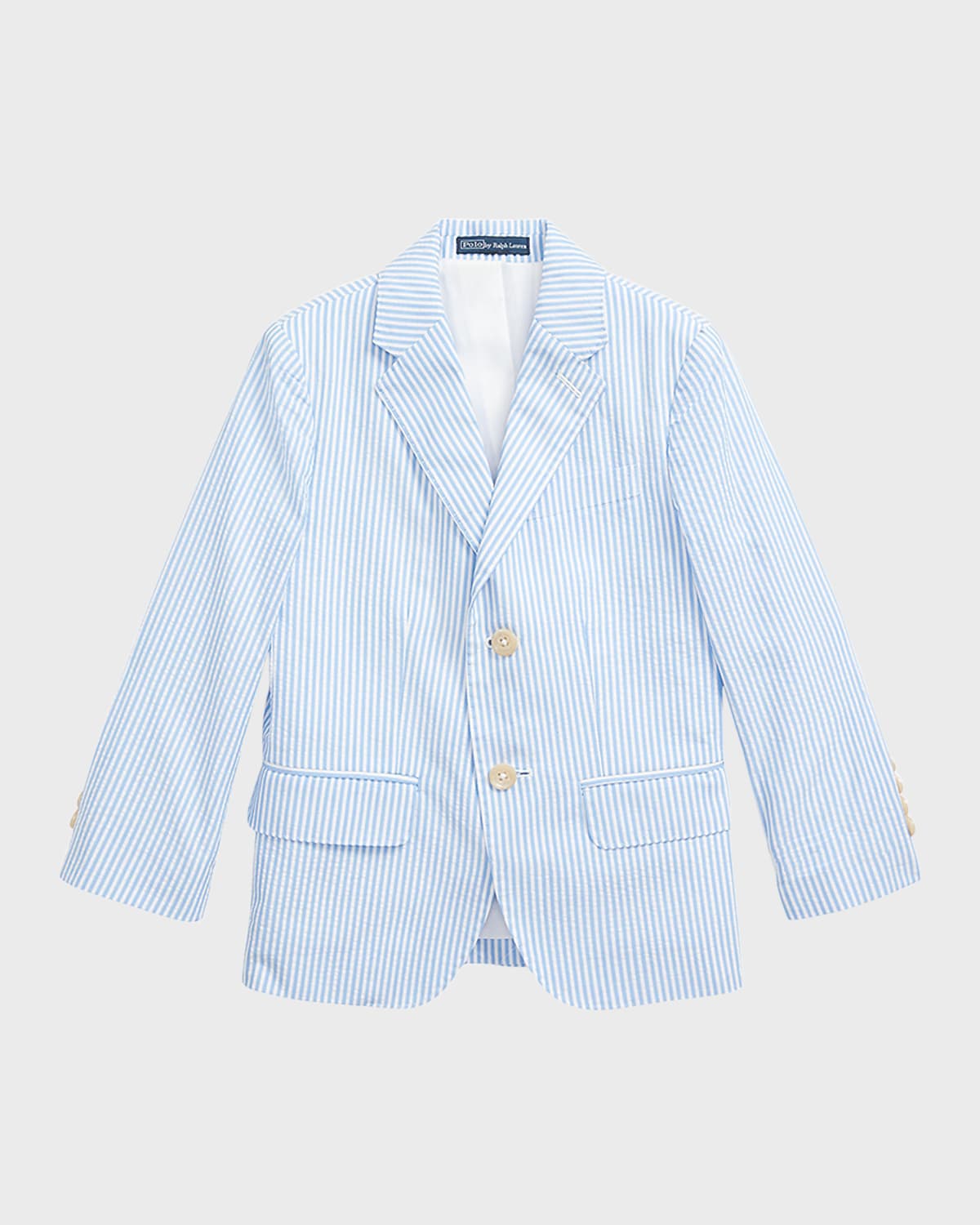 Shop Ralph Lauren Boy's Seersucker Suit Jacket In 2604a Bluewhite