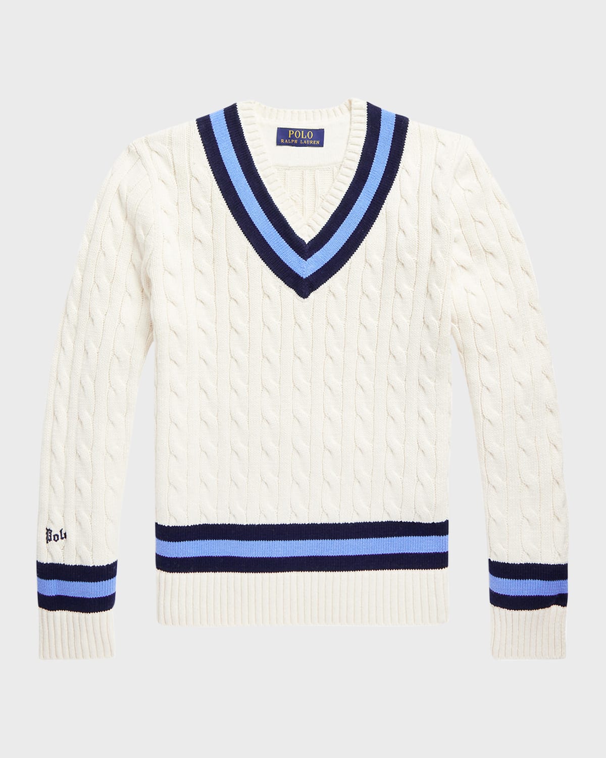 Boy's Cable Knit Striped Trim Sweater, Size S-XL
