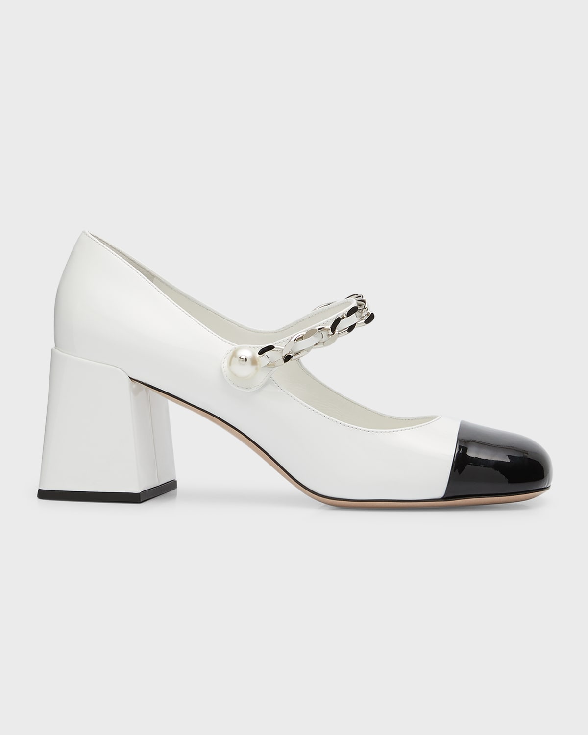 Miu Miu Cap Toe May Jane Pumps In Bianco/nero