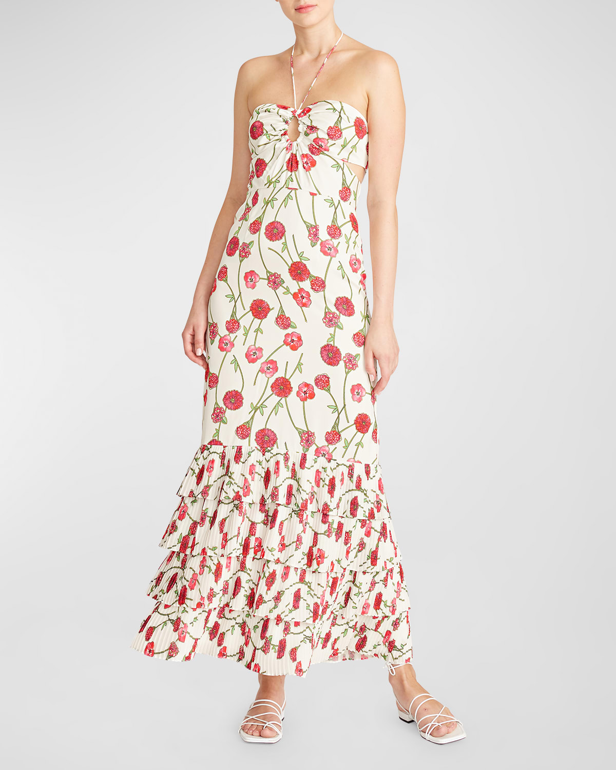 Isabelle Floral-Print Tiered Halter Maxi Dress