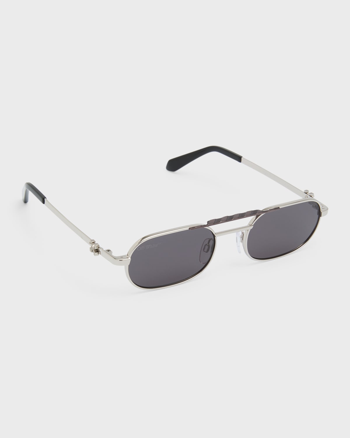Off-white Men's Baltimore Double-bridge Oval Sunglasses In Silver Dark Grey