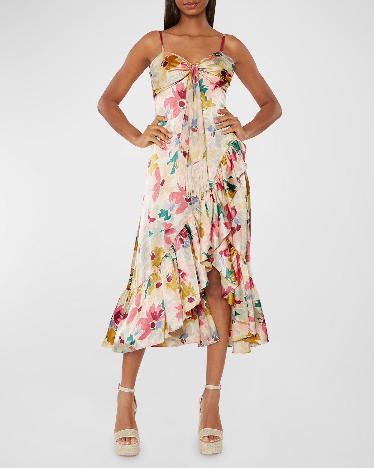 Likely Calista Floral Sweetheart Neck Dress In Ivory Multi
