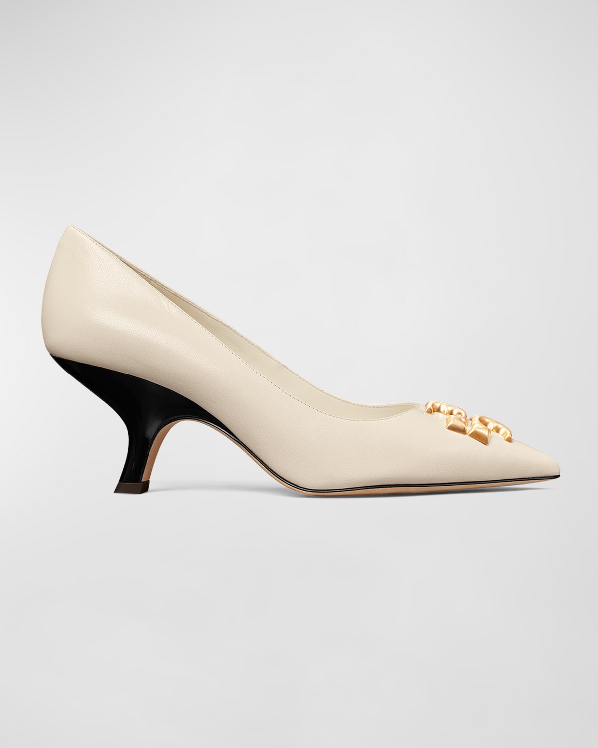 Tory Burch Eleanor Angled Kitten Heel Leather Pumps In Ivory