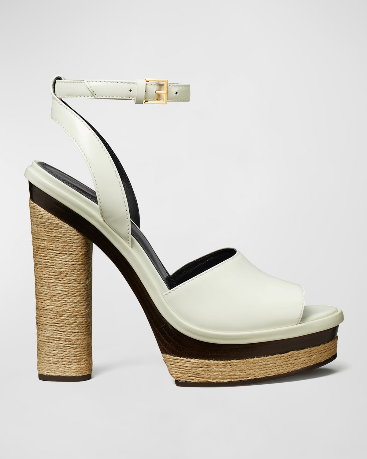 Tory Burch Leather Platform Ankle-strap Espadrille Sandals In Pearl