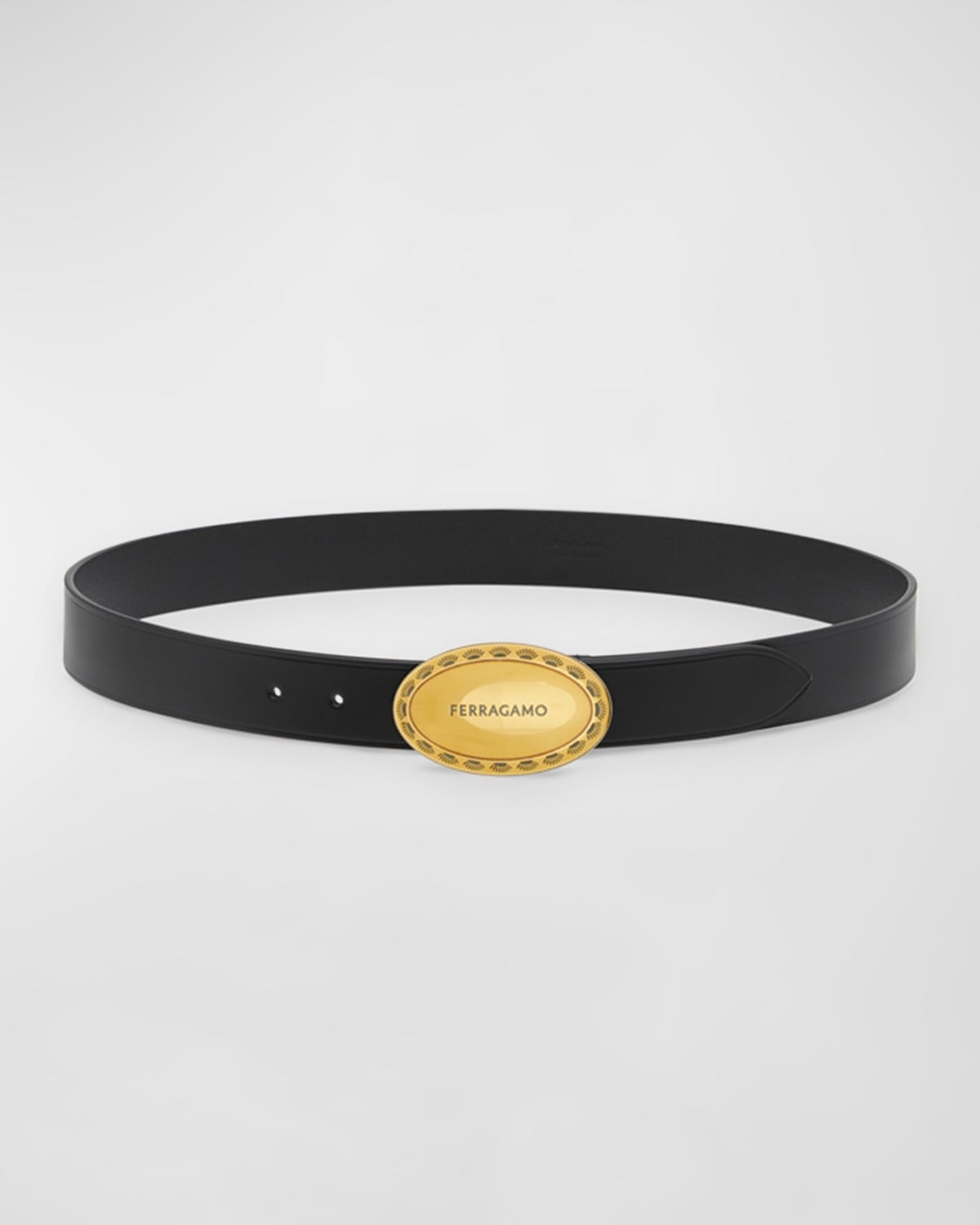 Shop Ferragamo Men's Oval Buckle Leather Belt In Nero