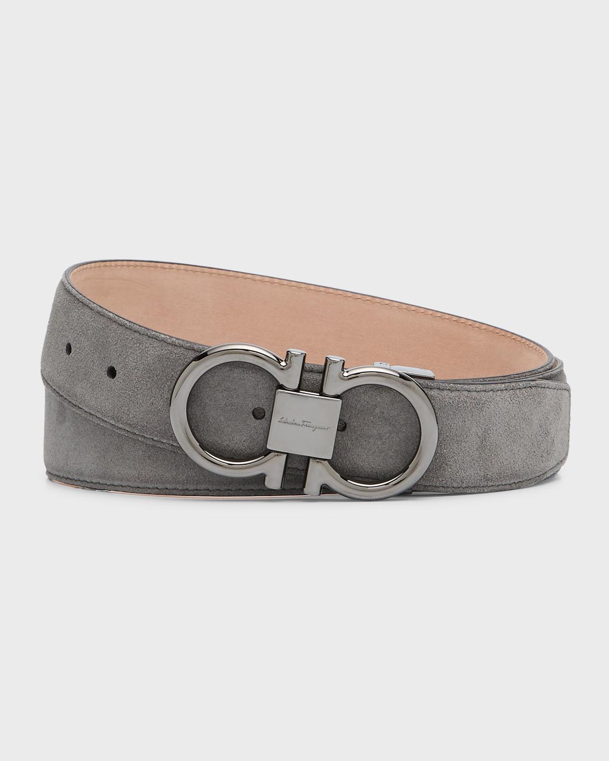 Ferragamo Gancini Reversible & Adjustable Leather Belt, Grey Ferragamo Men main image 4