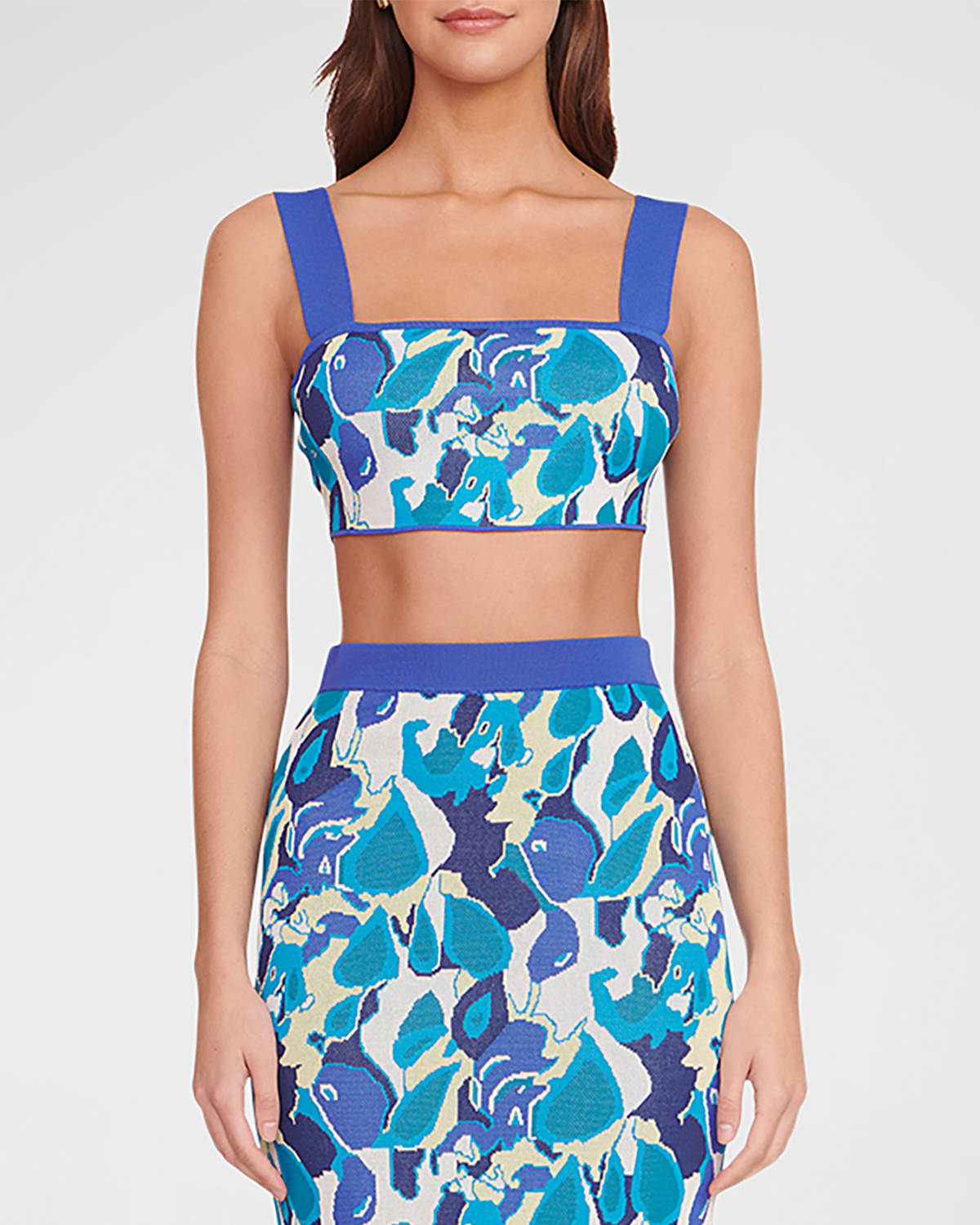 Staud Zola Shoulder-strap Floral Crop Top In Pacific Paradise
