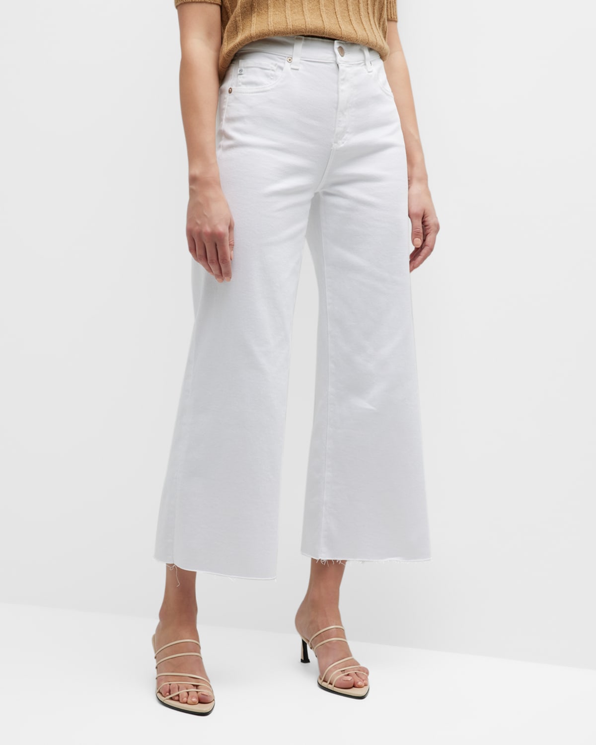 Ag Rosie Cropped High-rise Wide-leg Jeans In Modern White | ModeSens