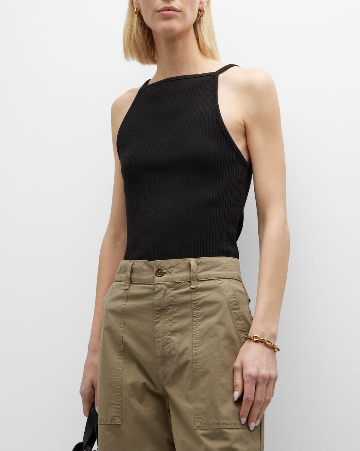 Agolde Mina High-neck Tank Top In Black