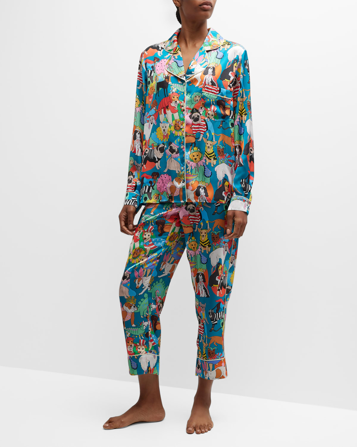 Karen Mabon Cropped Dog-Print Pajama Set