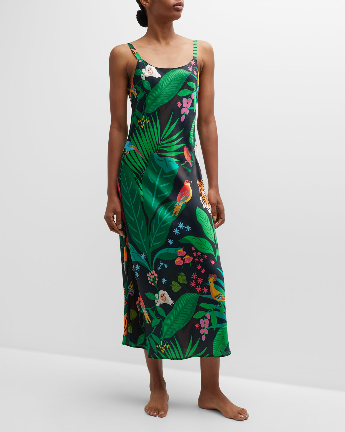 Karen Mabon Botanical-Print Scoop-Neck Maxi Dress