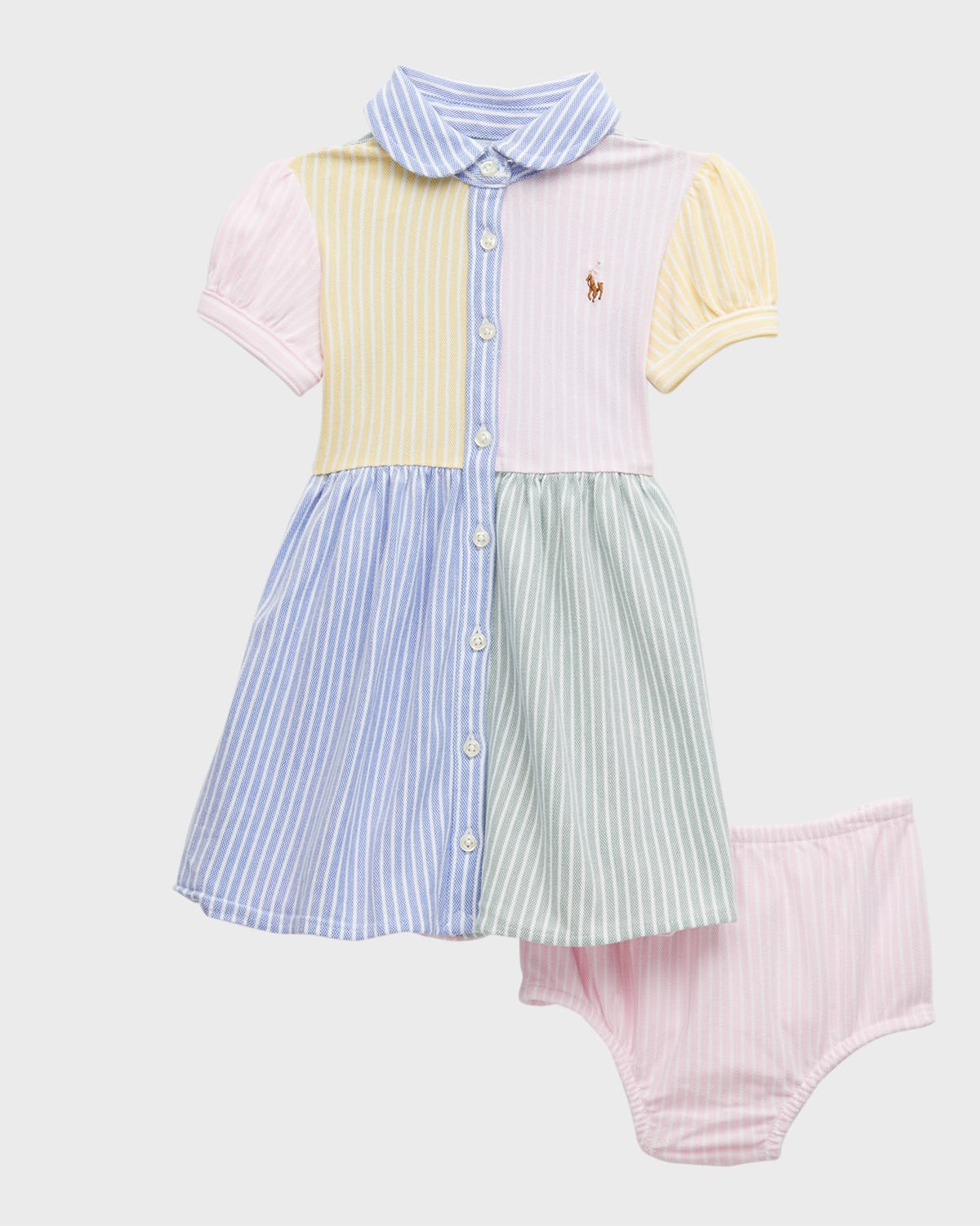 Girl's Colorblocked Multicolor Dress W/ Bloomers, Size 3M-24M