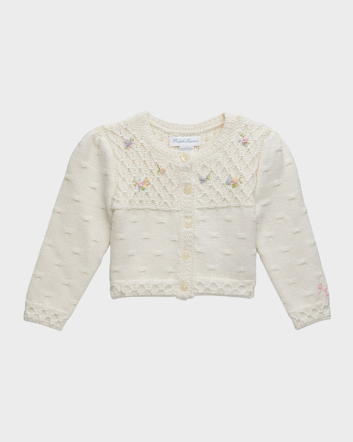 RALPH LAUREN GIRL'S EMBROIDERED FLOWERS KNIT CARDIGAN