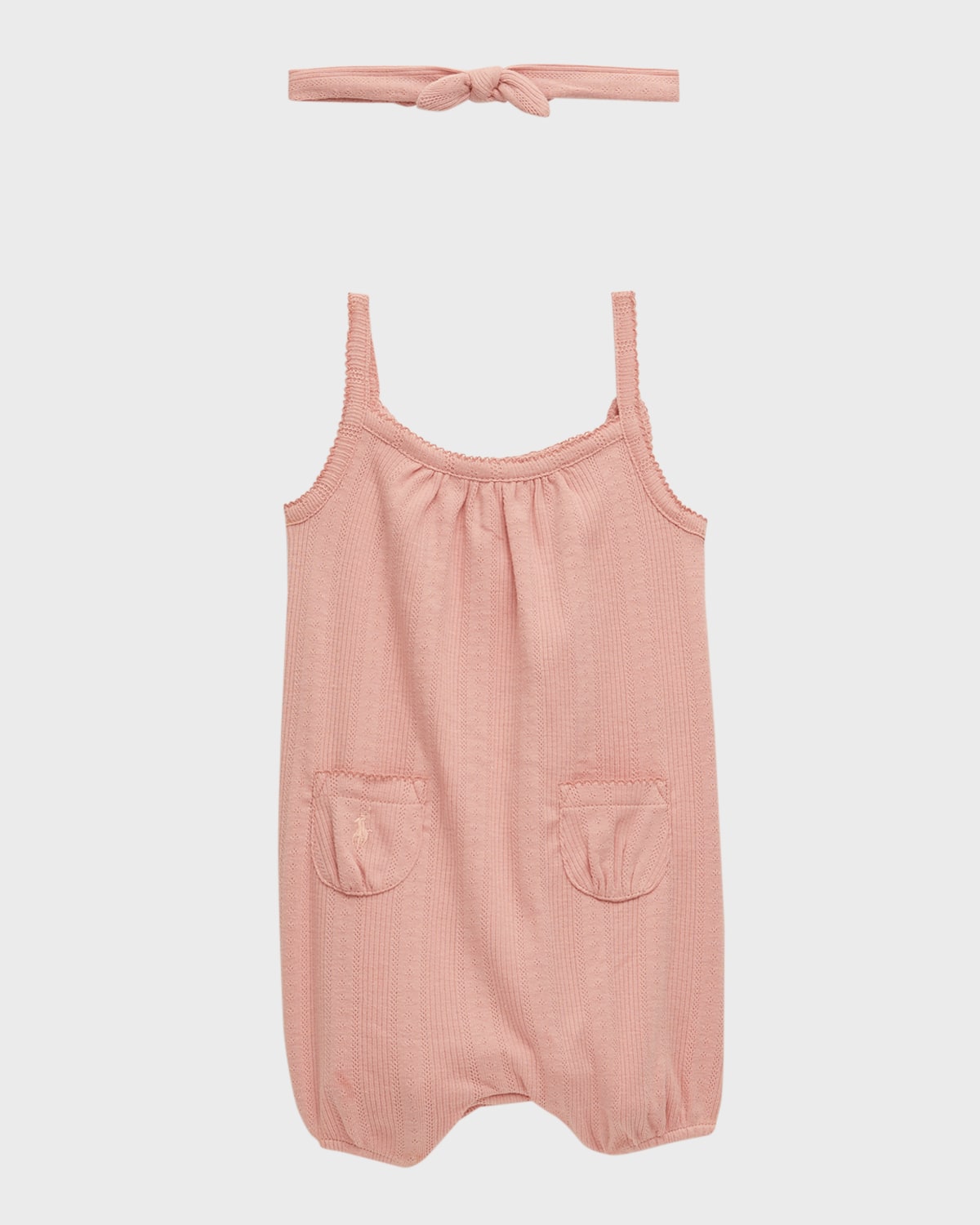 Girl's Pointelle Shortall W/ Headband, Size 6M-24M