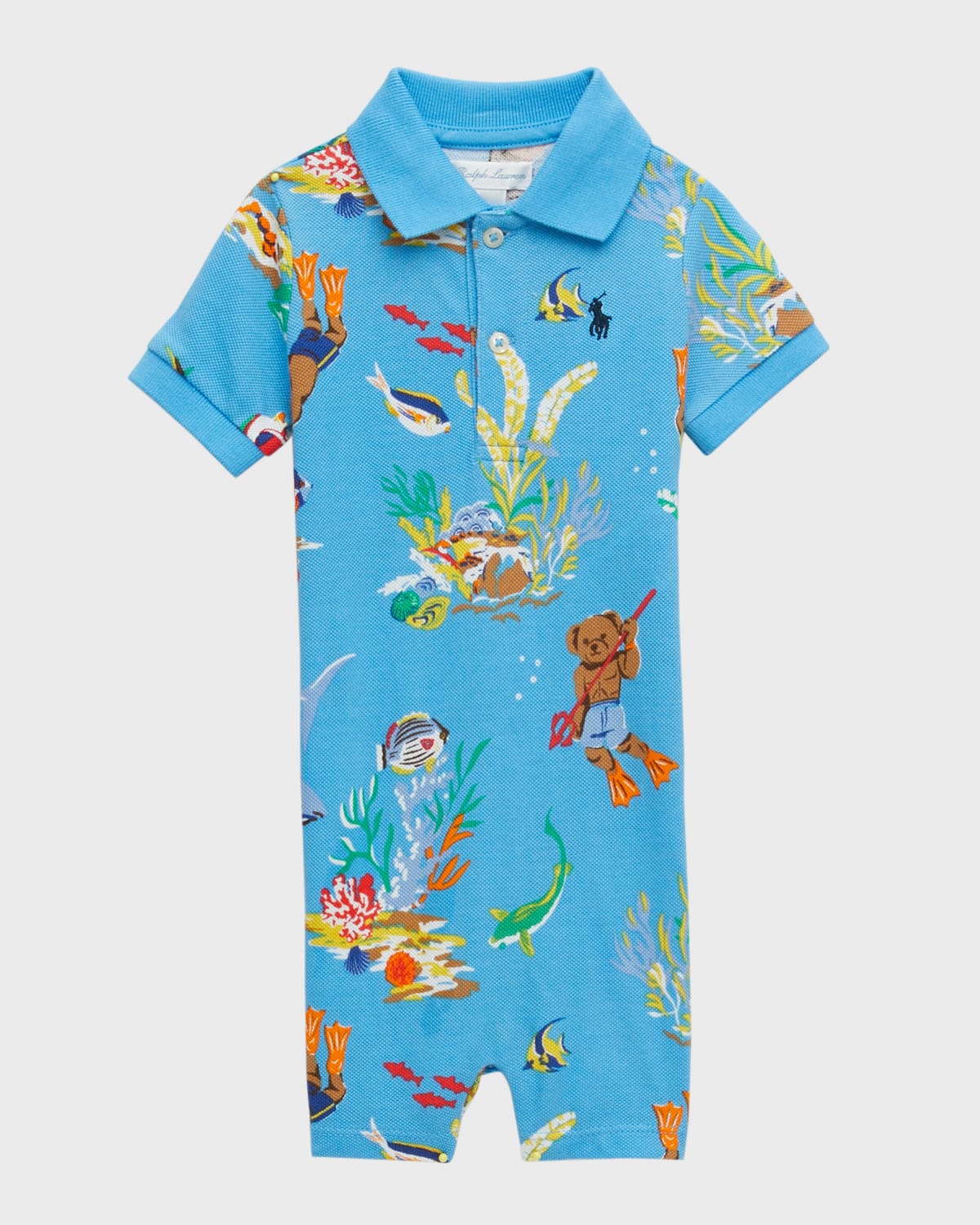 Ralph Lauren Kids Polo Bear-print T-shirt romper - Blue