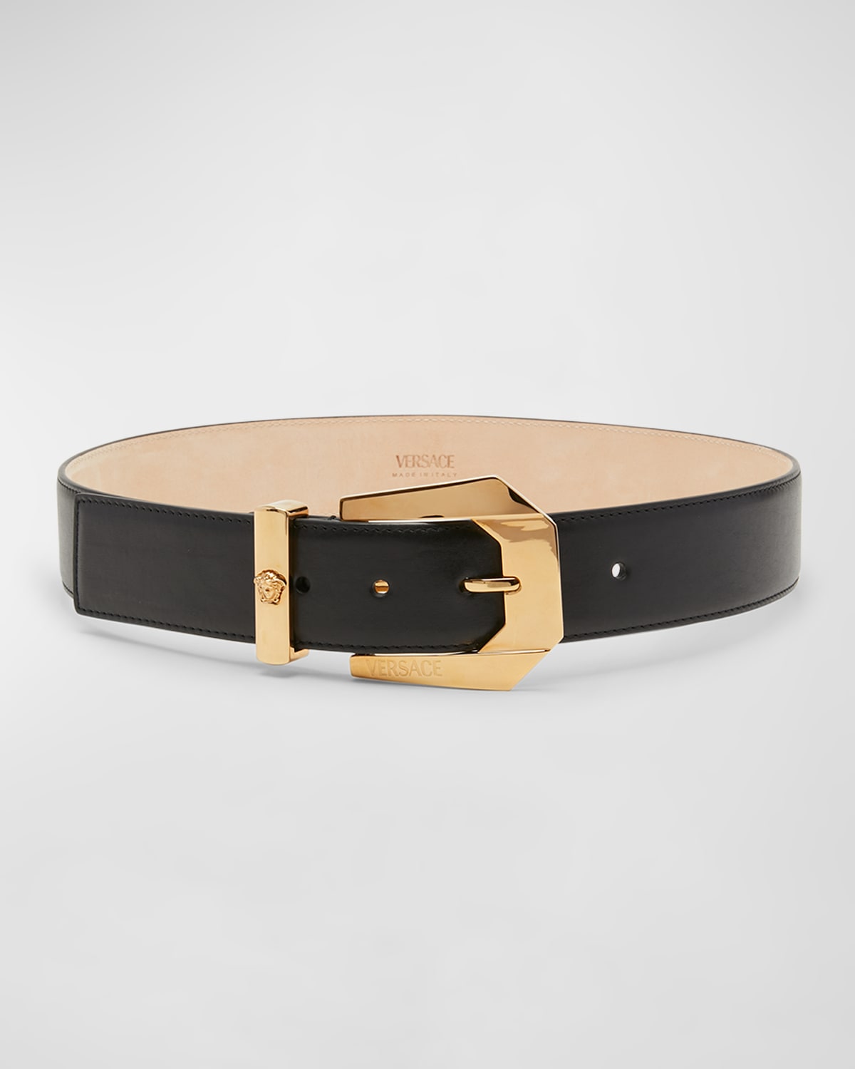Versace Heritage Leather Belt In 1w00p Optical Whi