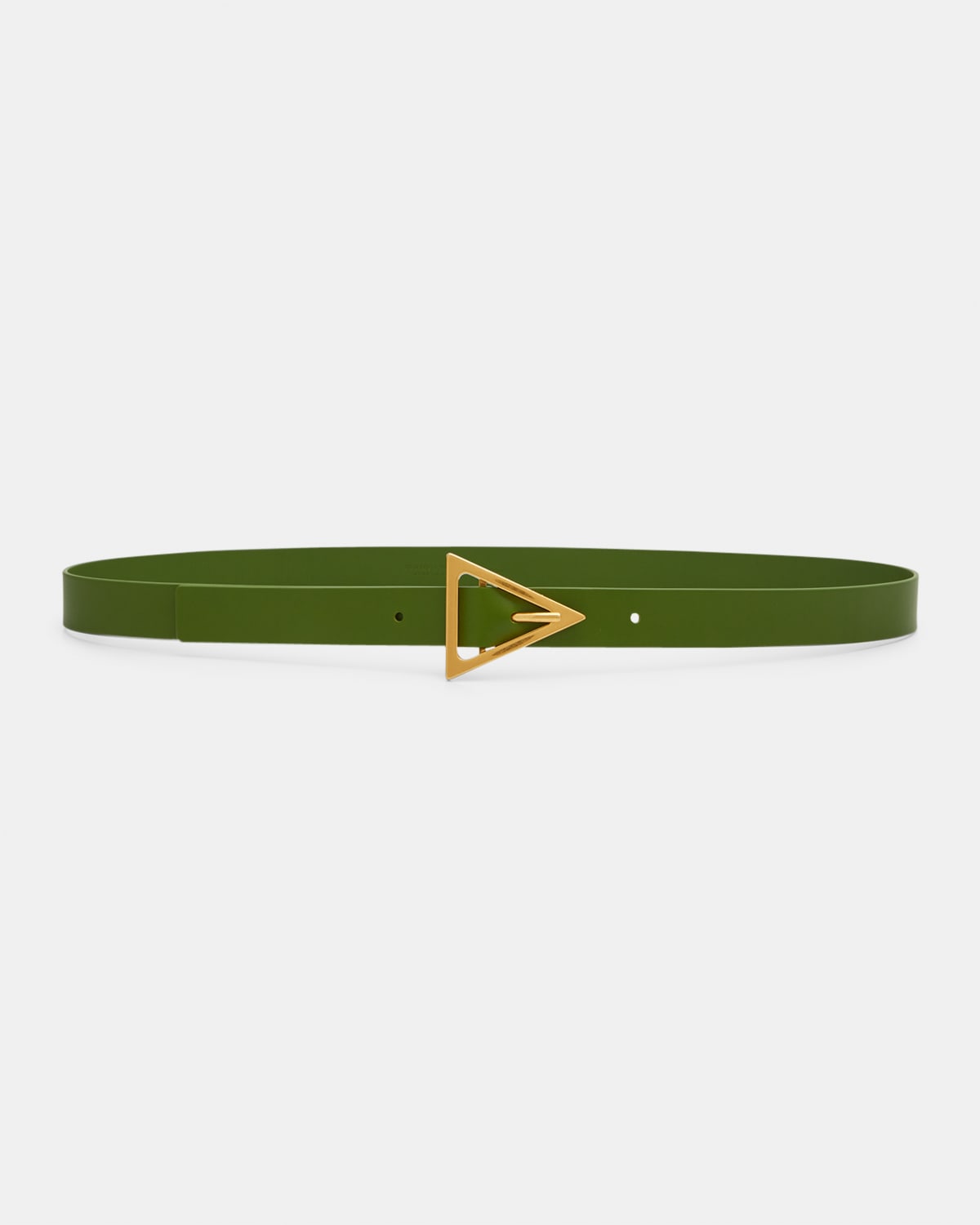 Shop Bottega Veneta Triangle Buckle Skinny Leather Belt In Avocado Gold