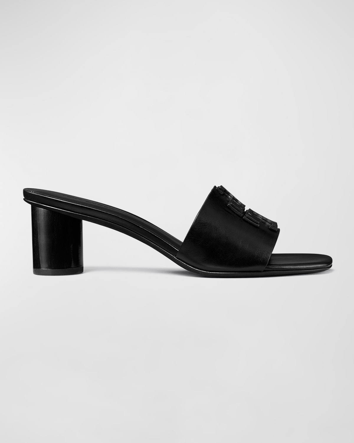 Shop Tory Burch Ines Leather Logo Mule Sandals In Perfect Black