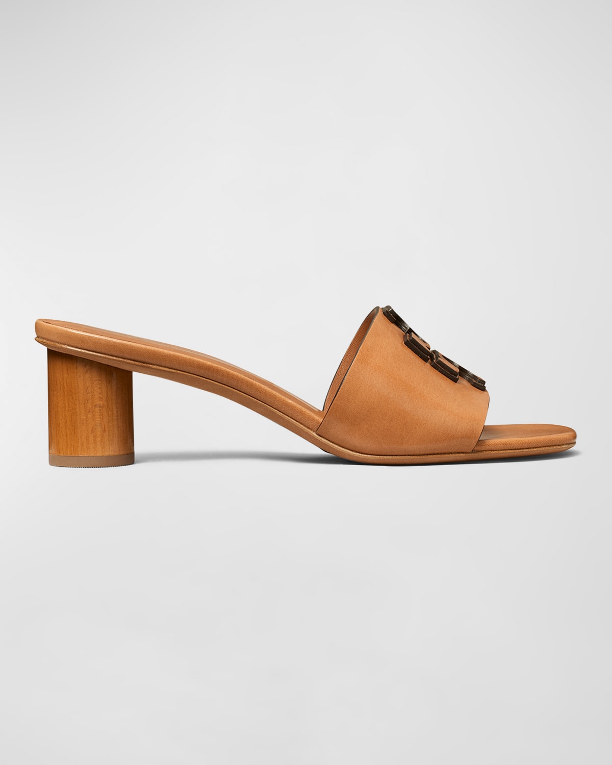 Shop Tory Burch Ines Leather Logo Mule Sandals In Tan