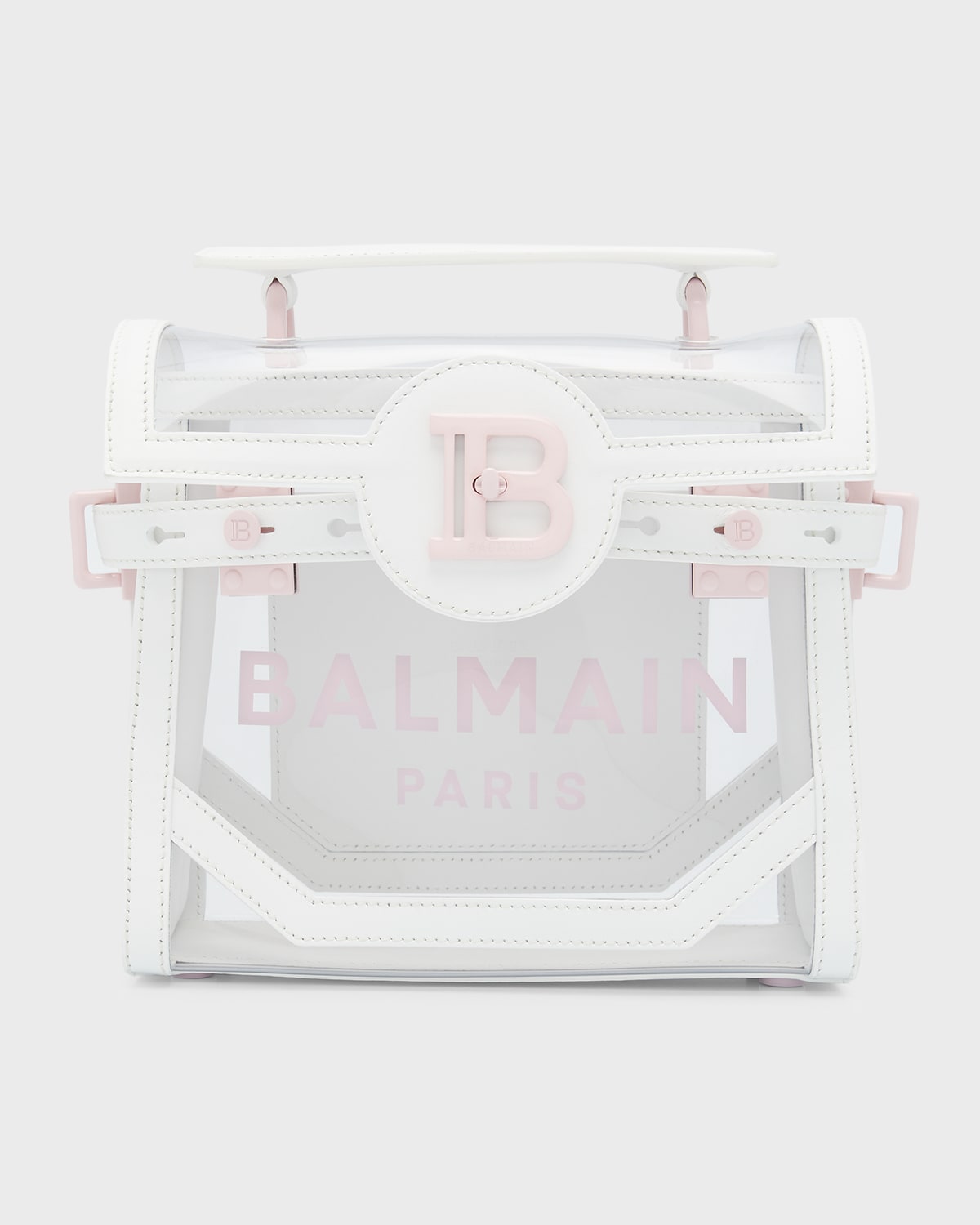 Balmain Bbuzz 23 Recycled Pvc Satchel Bag In Transparent_blanc_rose_pale