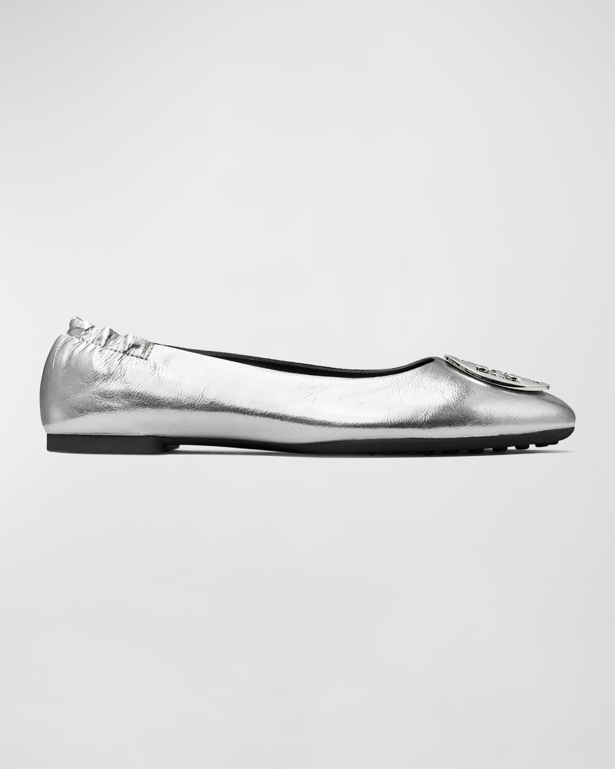 Tory Burch Mini Travel Metallic Leather Ballet Flats In Silver Silver S