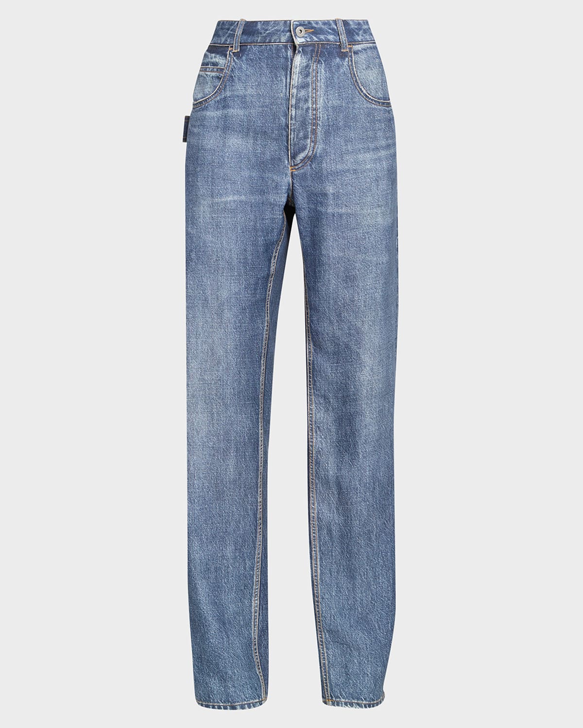 Shop Bottega Veneta Trompe L'oeil Denim-print Straight-leg Trousers In Indigo