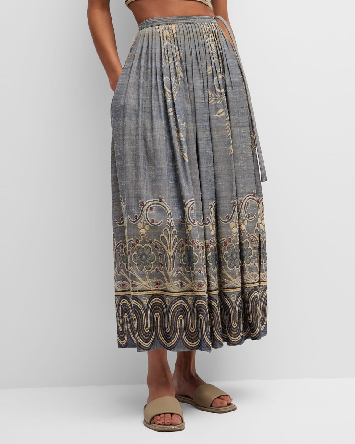 Siwa Tapestry Jacquard Pleated Maxi Wrap Skirt