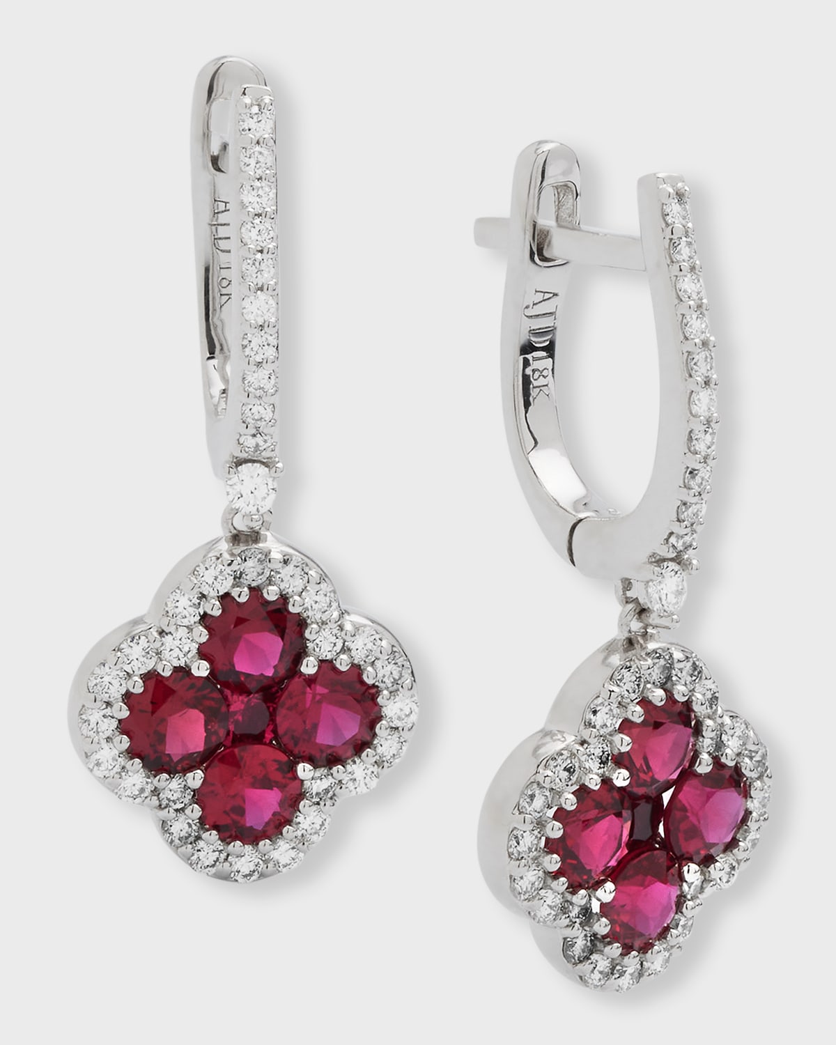18K Ruby and Diamond Flower Hoop Drop Earrings