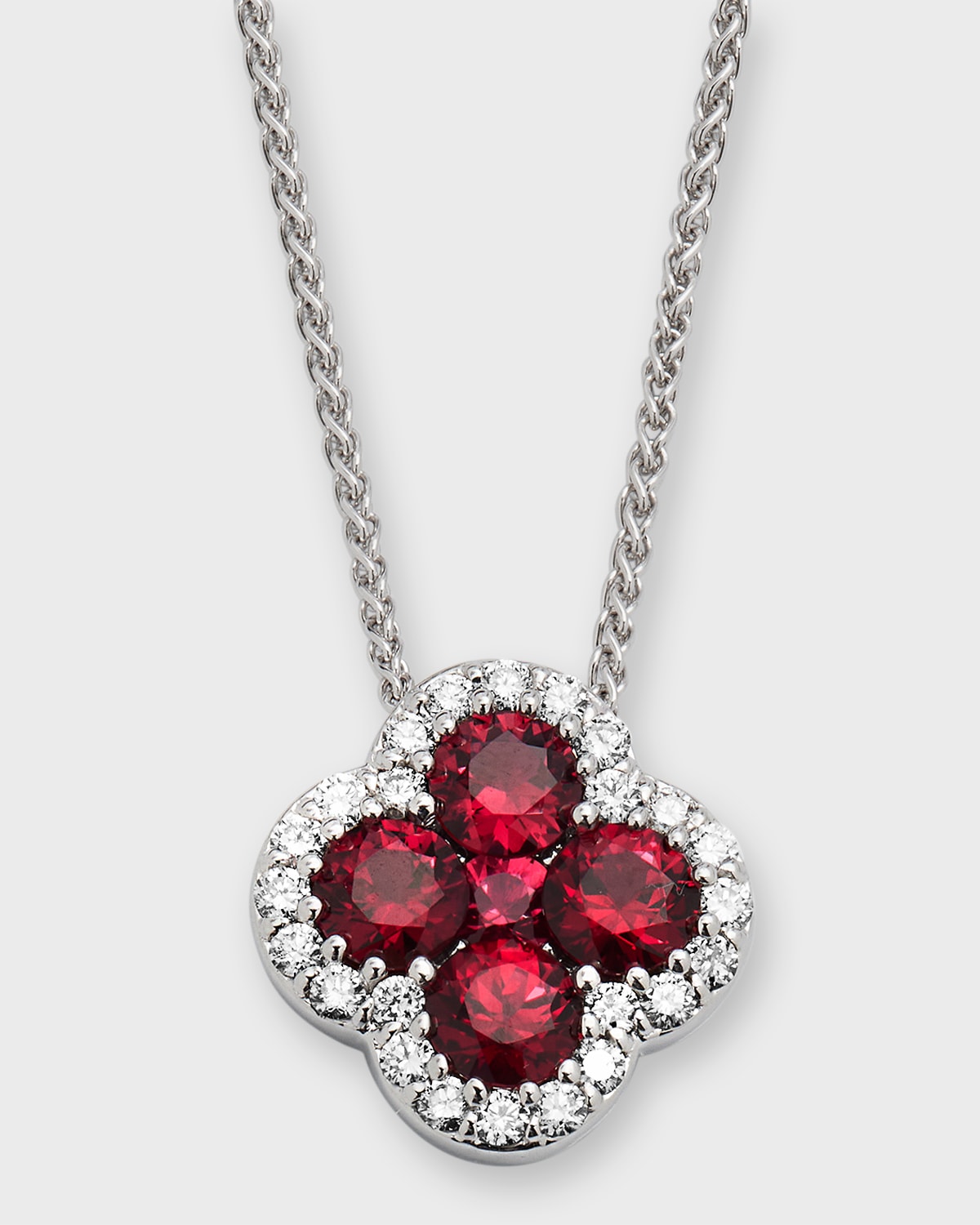 18k White Gold Diamond and Ruby Pendant Necklace