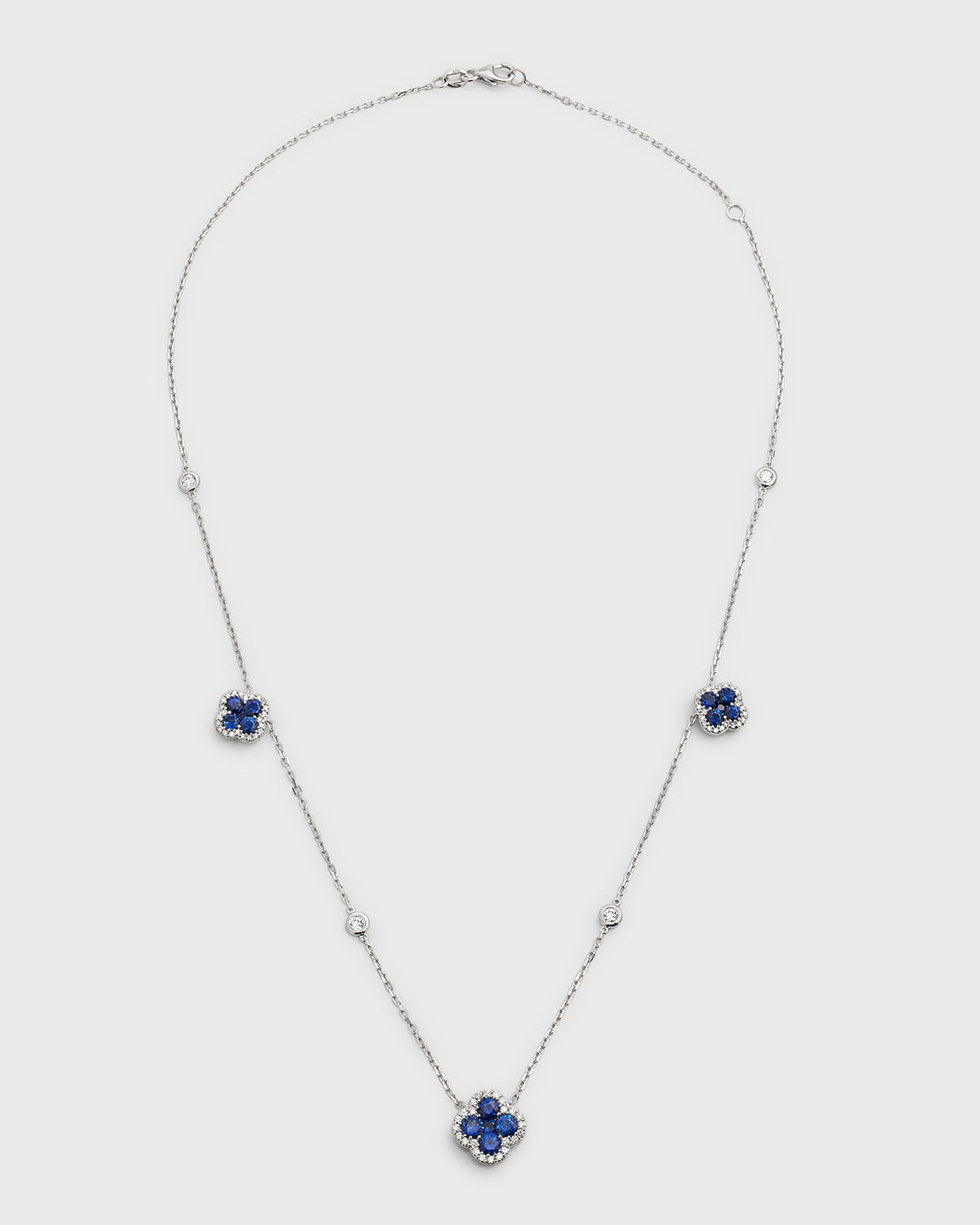 18K Blue Sapphire Flower and Diamond Station Necklace
