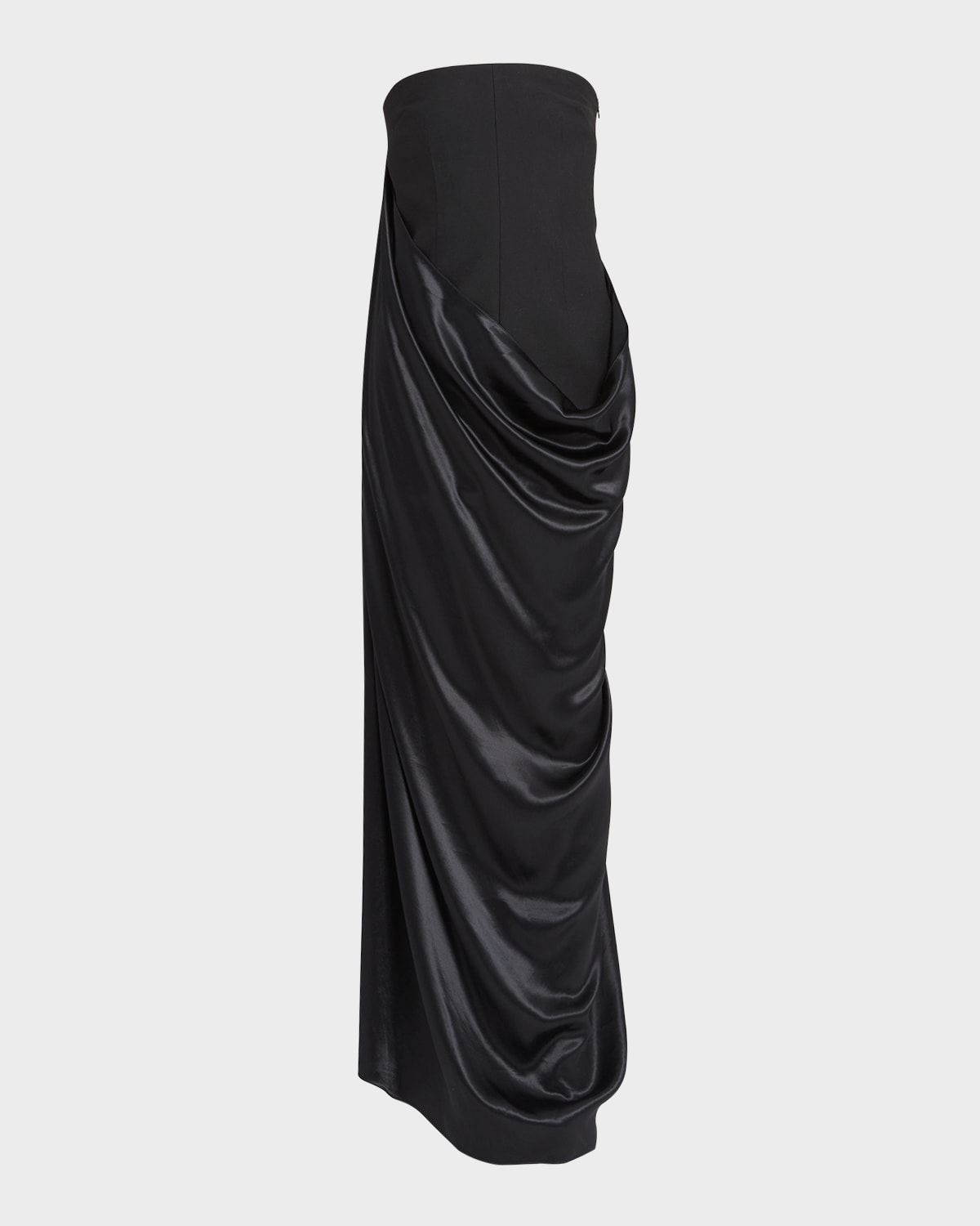 Shop Ferragamo Strapless Gown With Draped Satin Detail In Nero