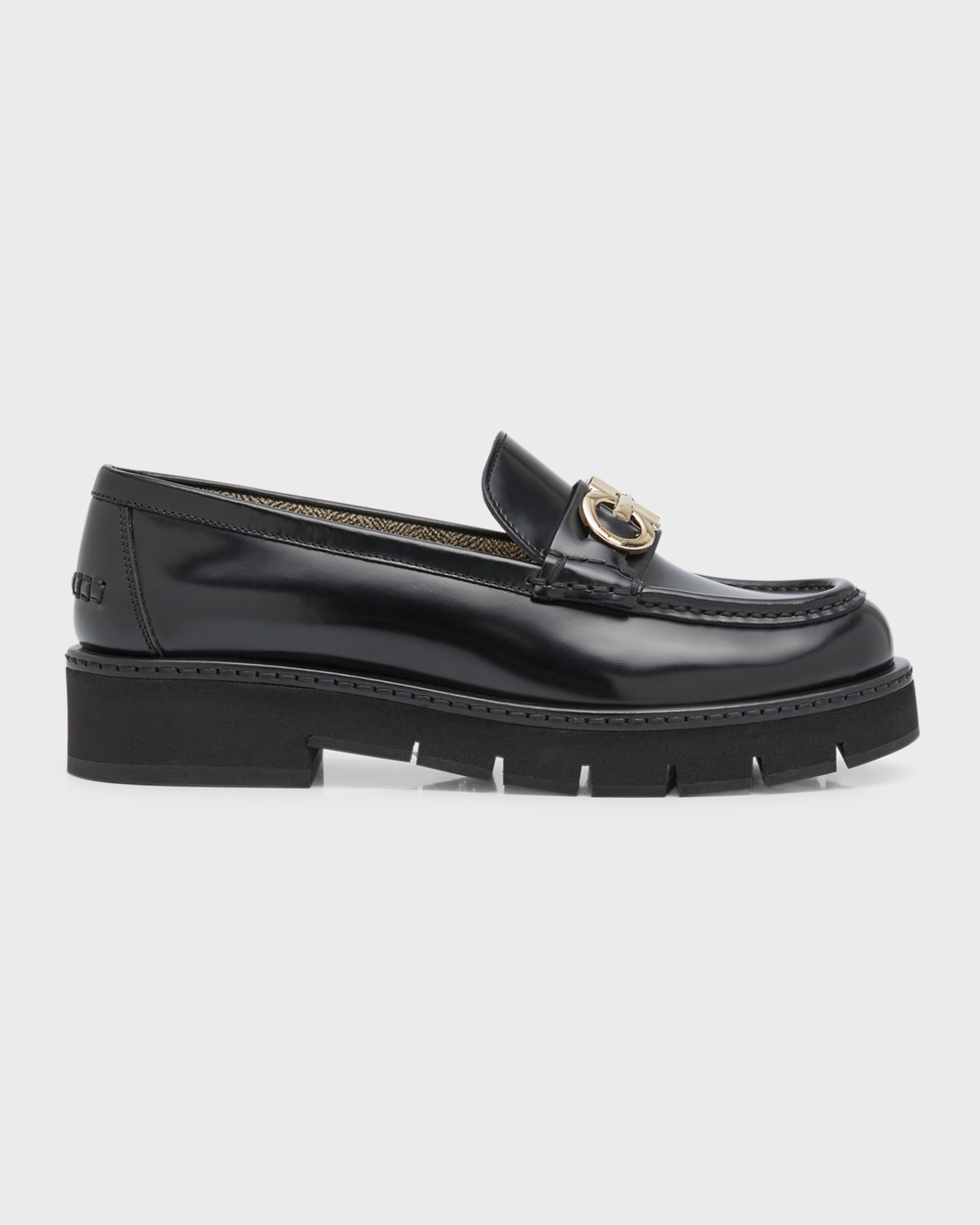 Ferragamo Buckle-detail Leather Loafers In Nero