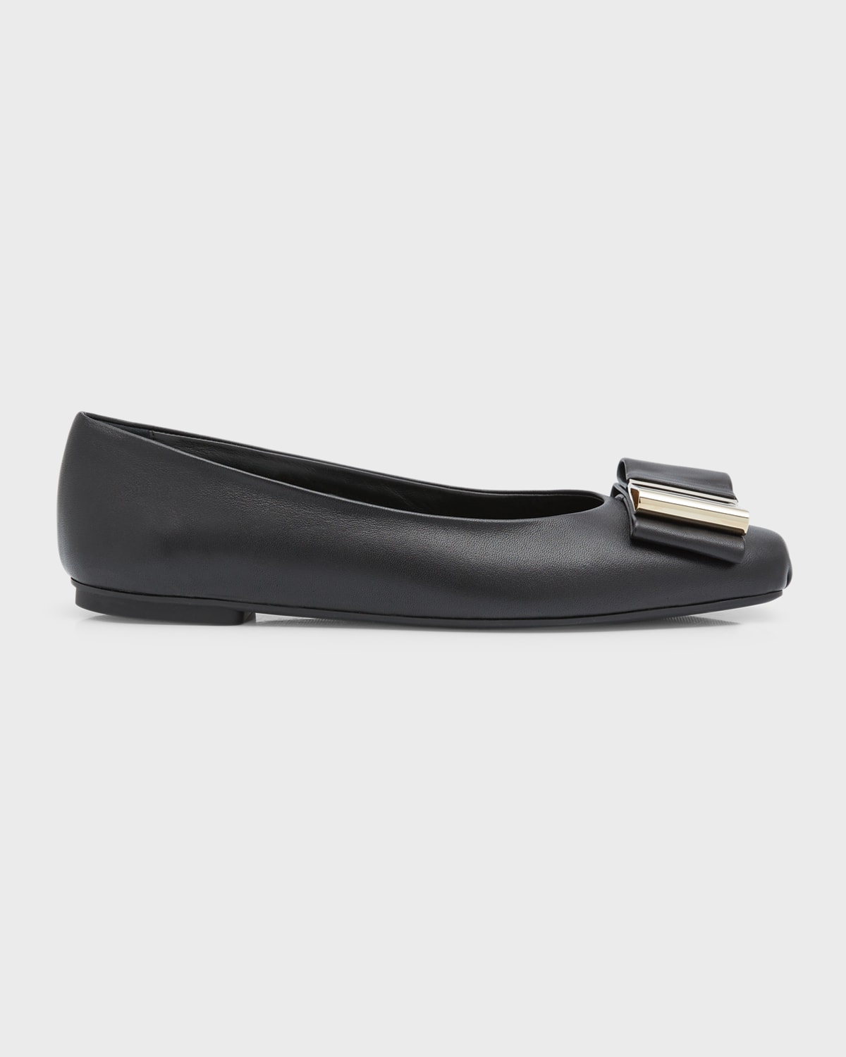 FERRAGAMO LENA LAMBSKIN BOW BALLERINA FLATS