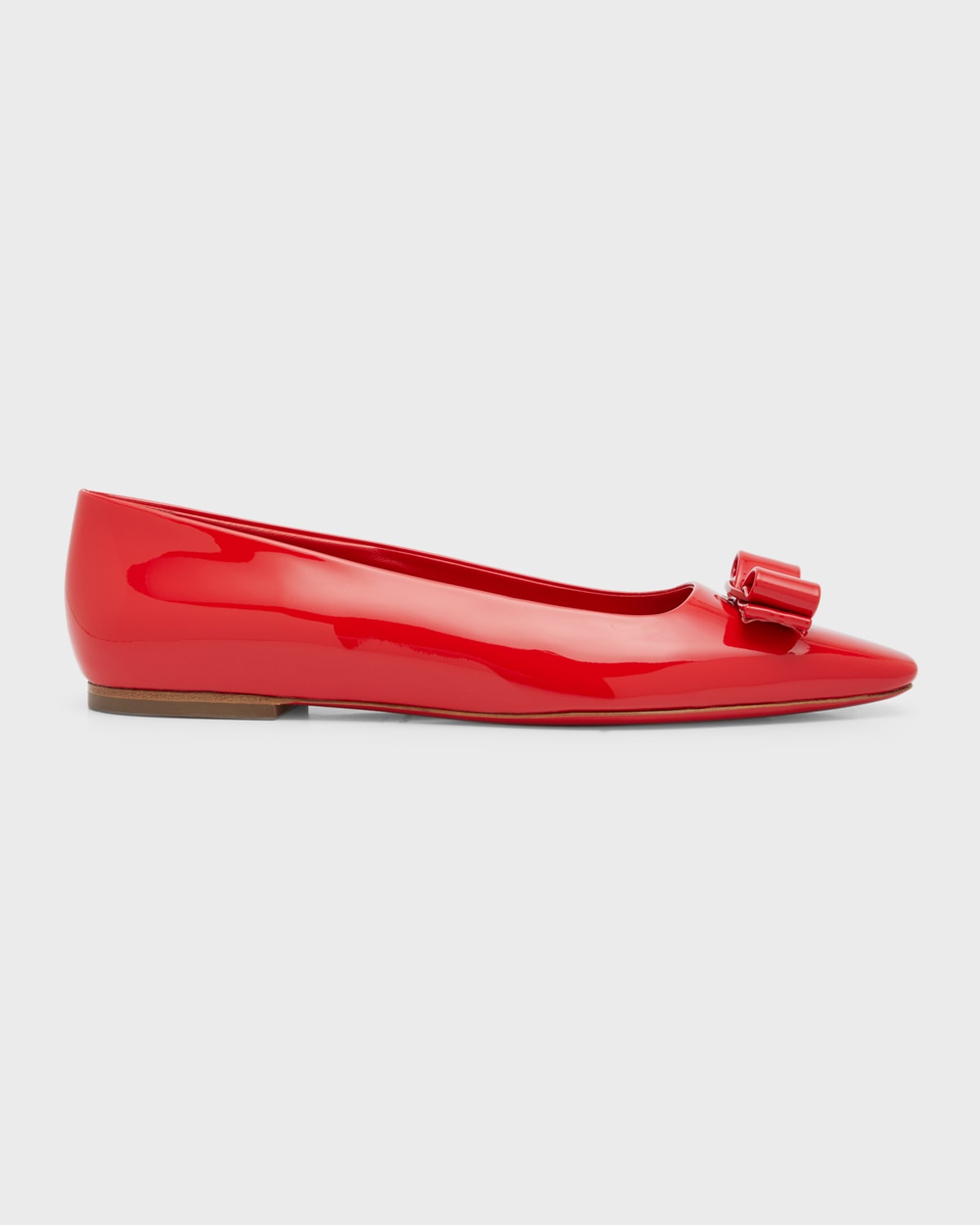 Shop Ferragamo Anz Patent Bow Ballerina Flats In Flame Red