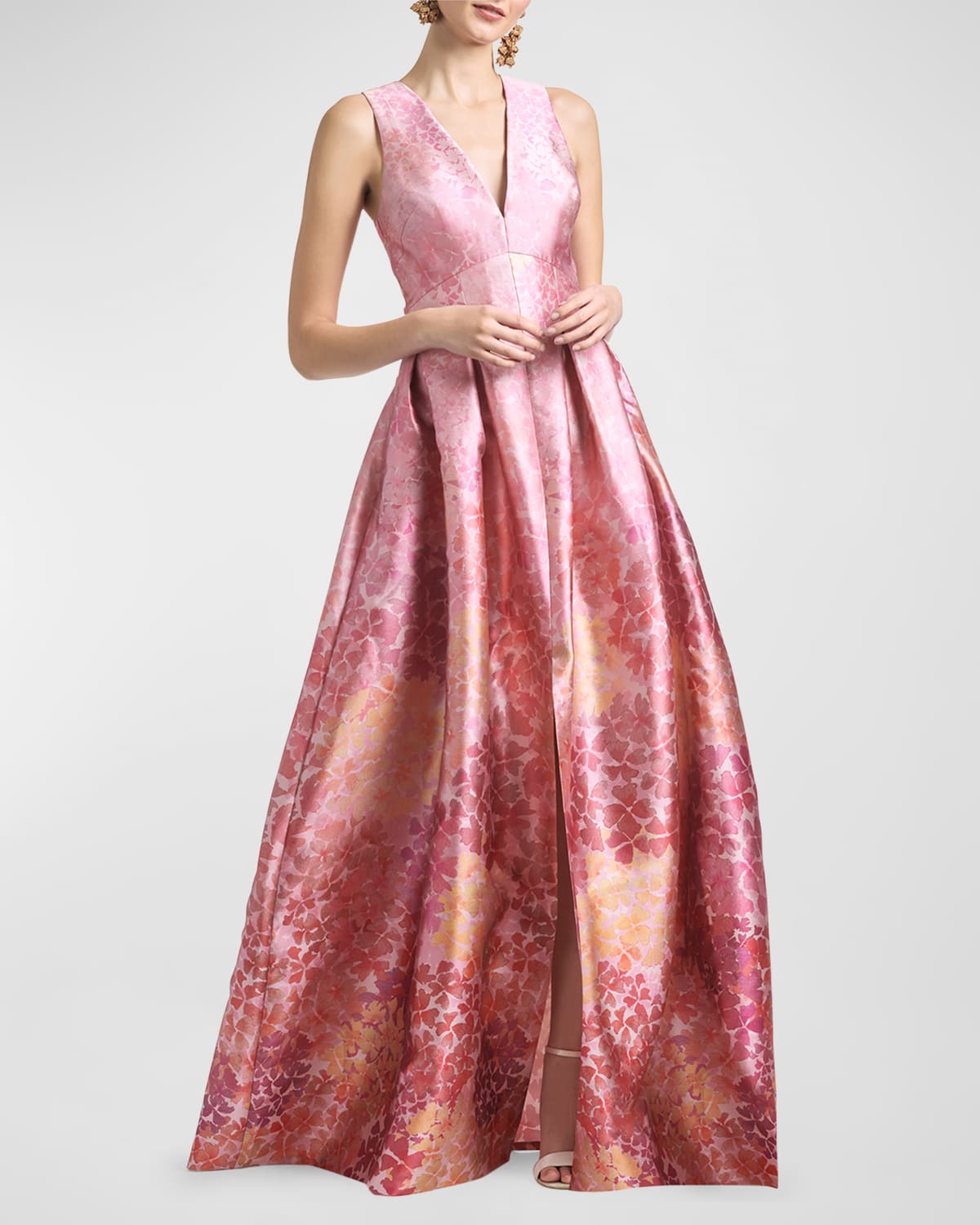 Sachin & Babi Brooke Sleeveless Pleated Floral-print Gown In Light Sunset Hydr