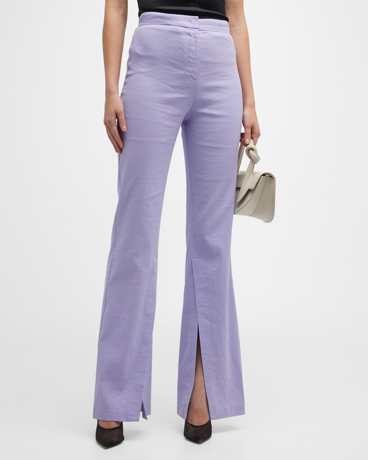 Shop Pinko Stretch Linen Slit-cuff Trousers In Pink
