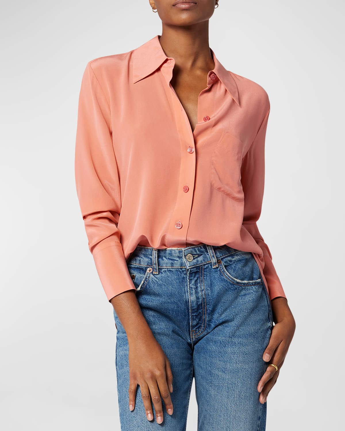 Equipment Quinne Spread-collar Button-down Silk Shirt In Faded Rose