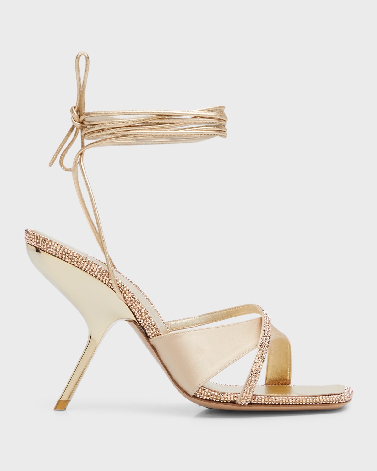 Ferragamo Allegra Crystal Metallic Ankle-tie Sandals In Oro