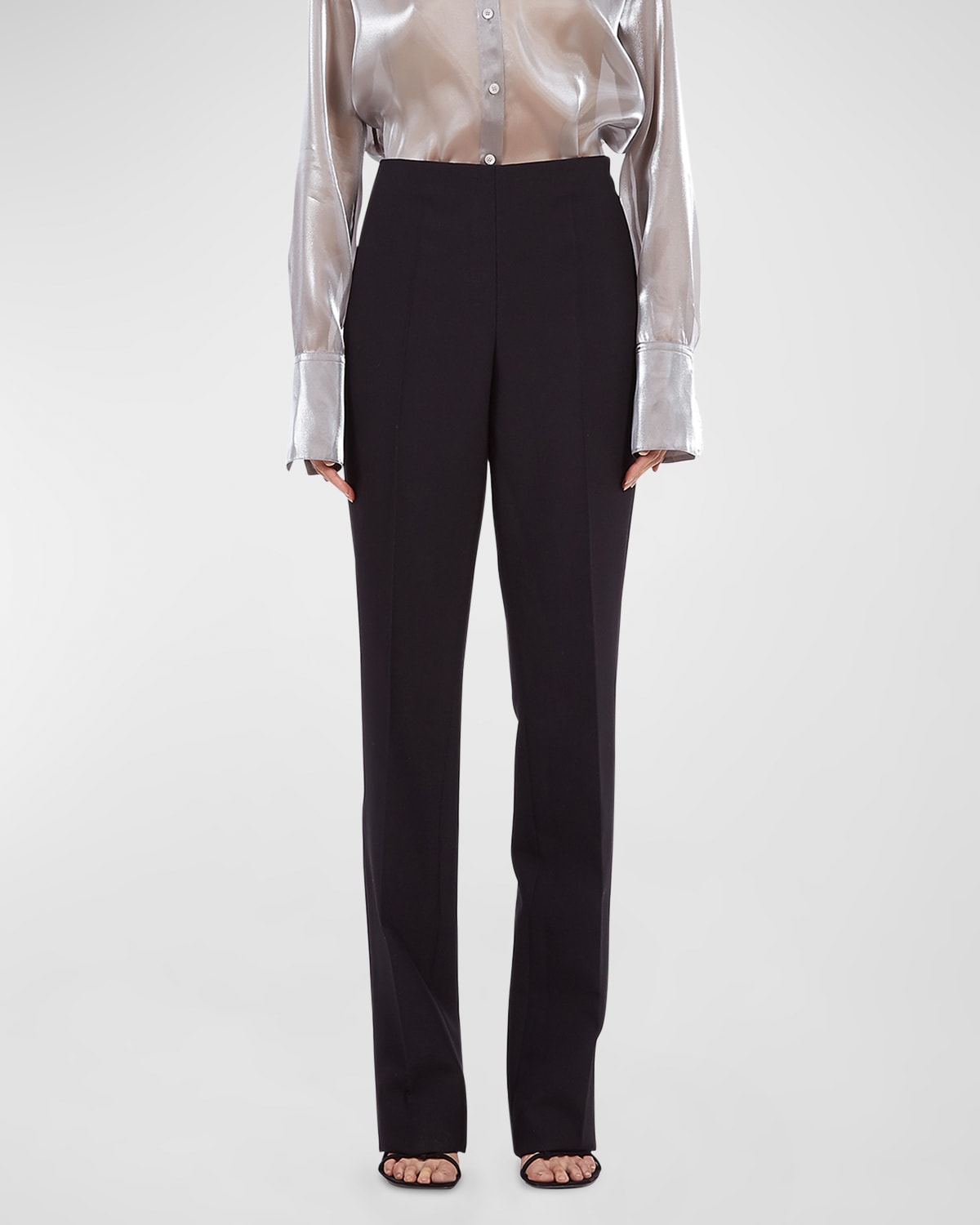 Ferragamo Structured-waist Darted-back Wide-leg High-rise Stretch-crepe Trousers In Nero