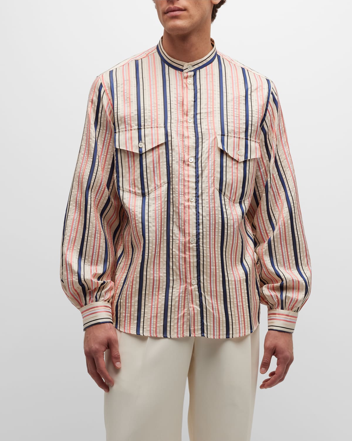 Shop Bally Men's Multi-stripe Silk Sport Shirt In Multicolor