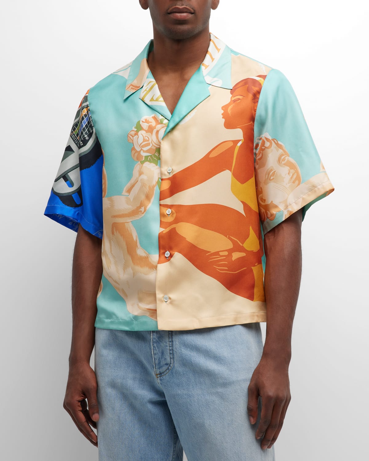 Shop Bally Men's Retro Graphic Silk Camp Shirt In Multicolor