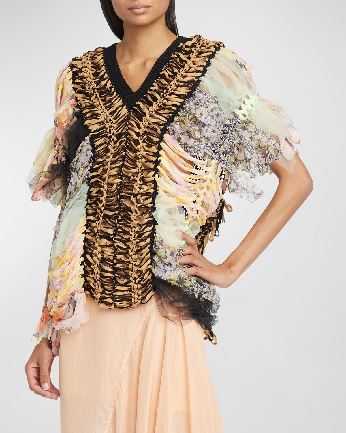 Dries Van Noten Taffy V-neck Crochet Top In Yellow
