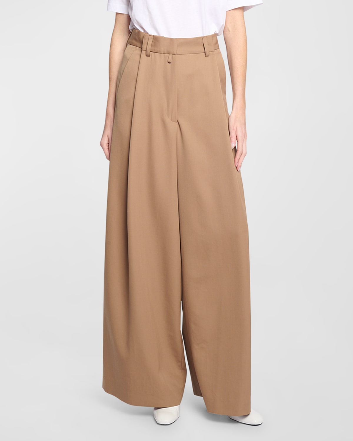 Podium Pleated Wide-leg Trousers In Beige